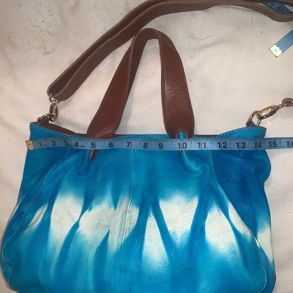NEW LARGE SOFT TIE DYE LEATHER SHOULDER CROSSBODY BAG TOTE TURQUOISE - Picture 5 of 8